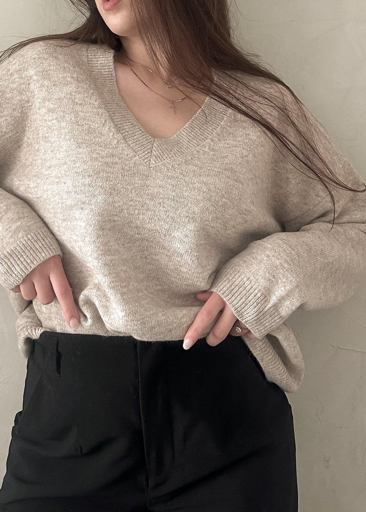 Hunter V Neck Sweater - Oatmeal Heather