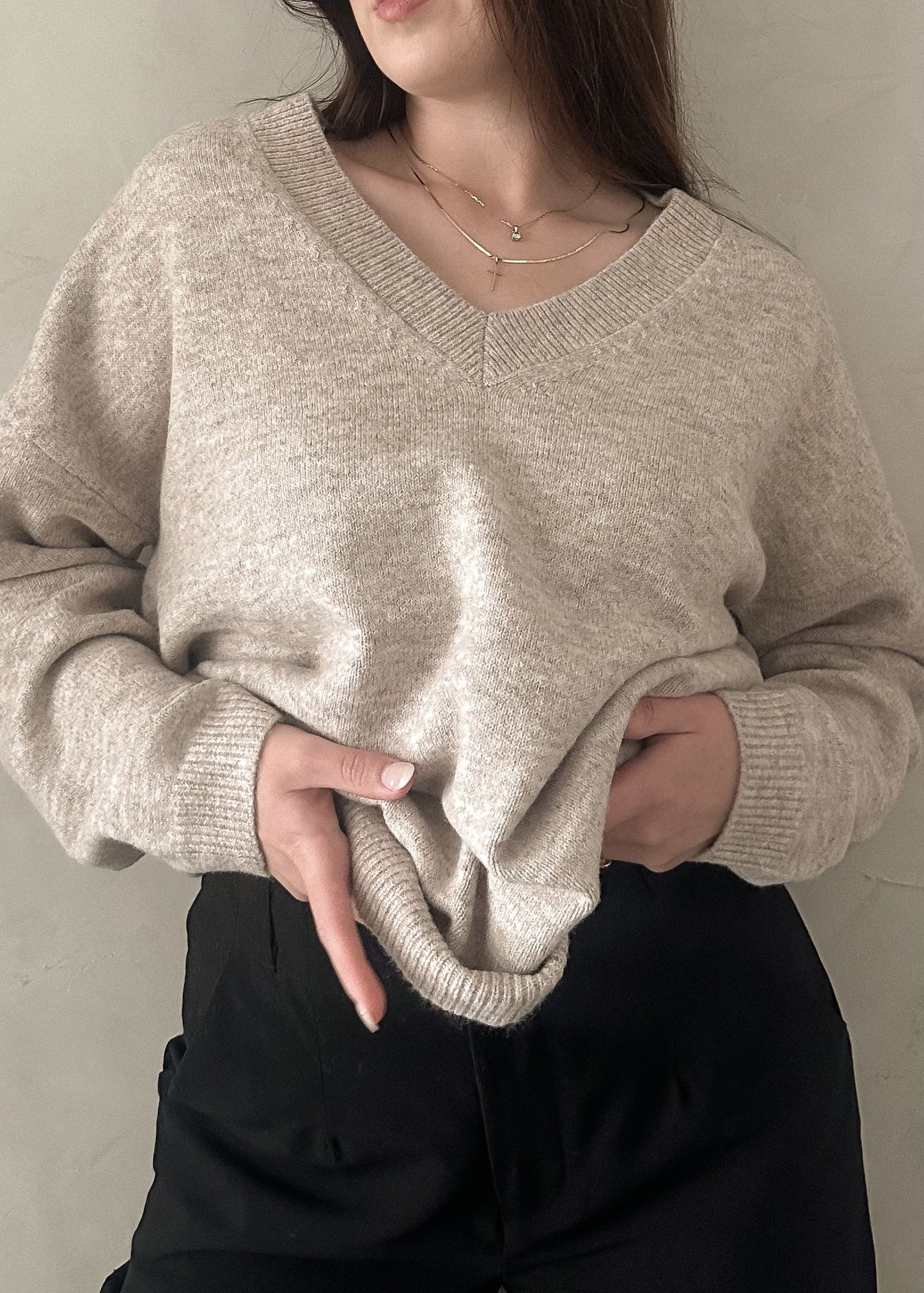 Hunter V Neck Sweater - Oatmeal Heather