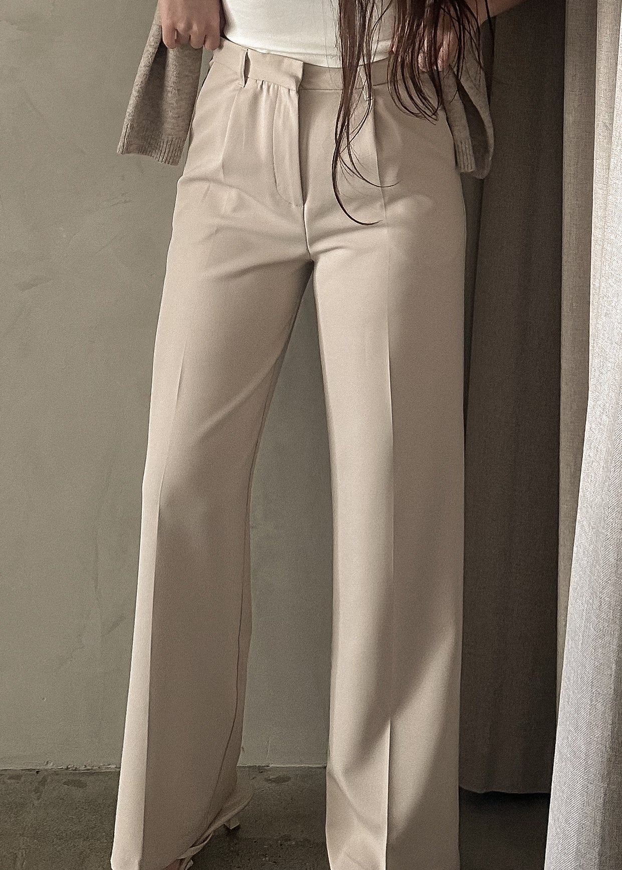 Wide Leg Trousers - Beige