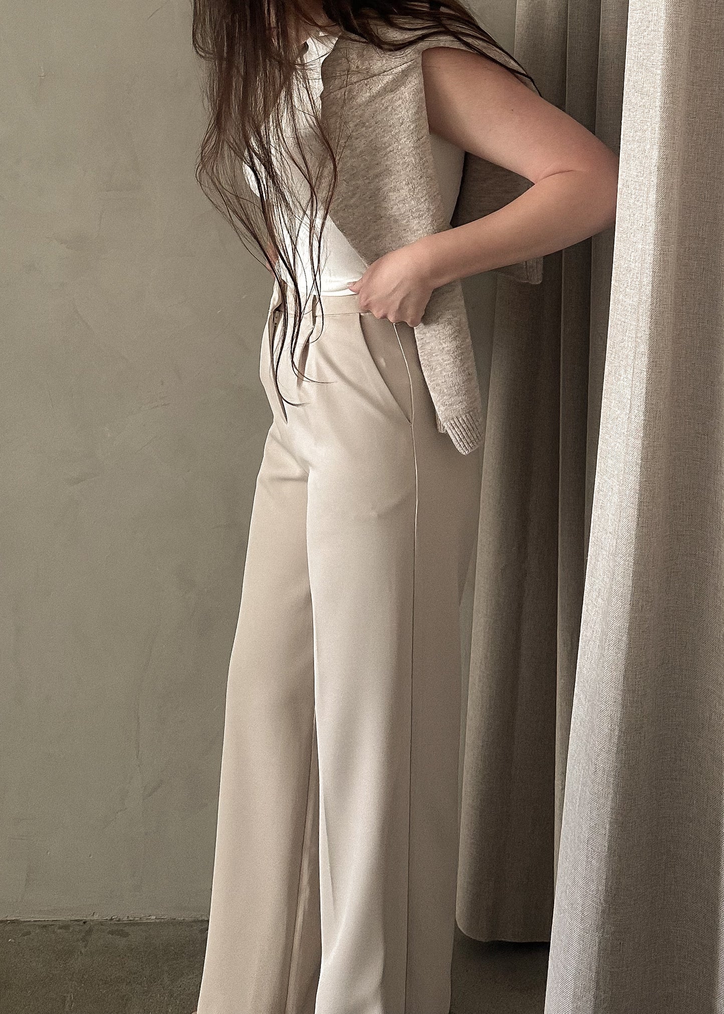 Wide Leg Trousers - Beige