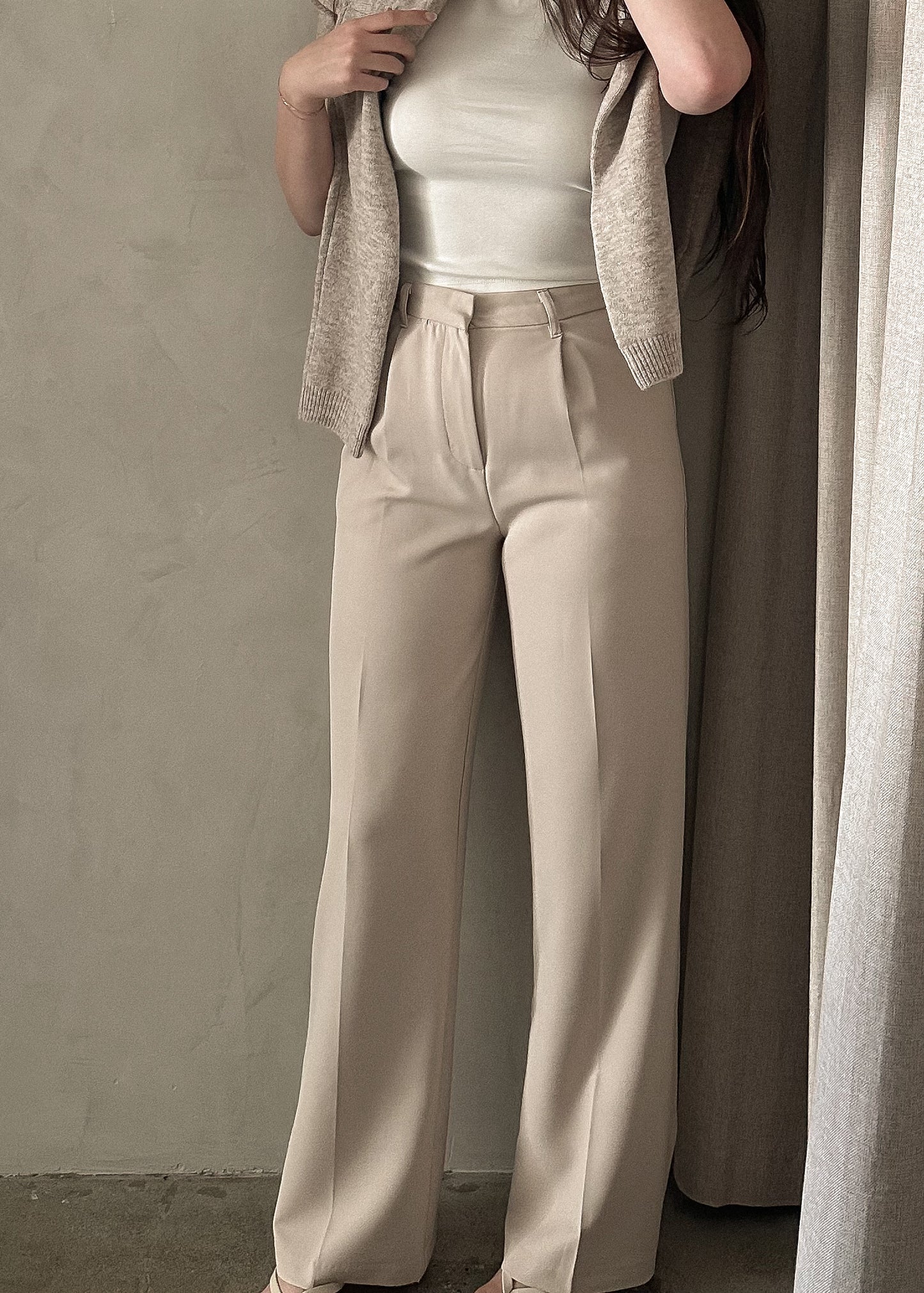 Wide Leg Trousers - Beige