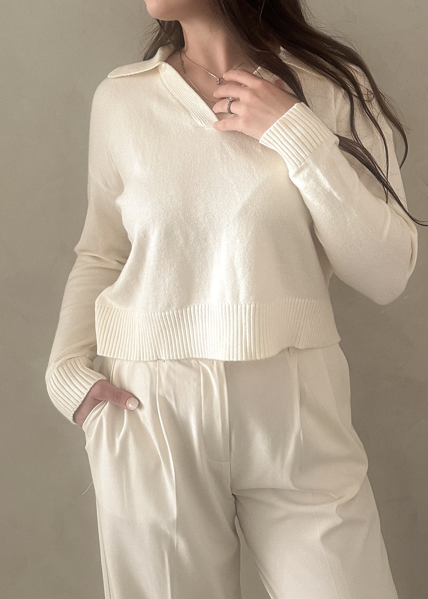 Collared Pull Over - Cream